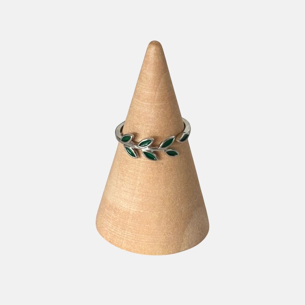 Silver & Green Leaf Adjustable Toe Ring